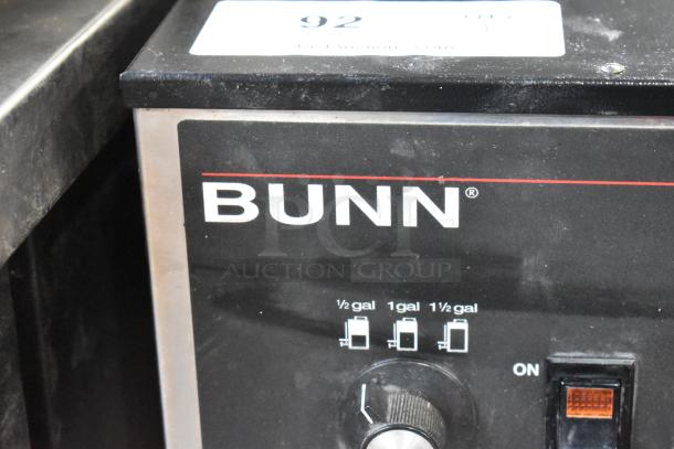 2016 Bunn DUAL SH stainless steel commercial coffee machine with hot water dispenser, clear control markings visible.