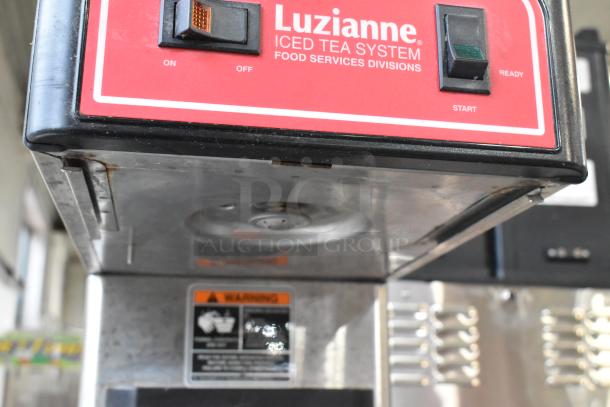 2016 Bunn TB3Q stainless steel countertop iced tea machine, 120 volts, 1 phase, Luzianne branded controls.