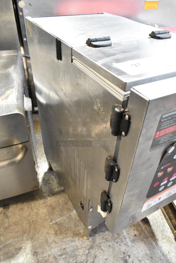 Silver King stainless steel commercial dairy dispenser, countertop model, showing hinges and control panel, 115 volts, 1 phase.