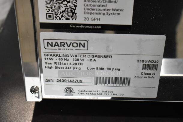 Stainless steel Narvon 23BUWD20 undercounter water dispenser; offers chilled, ambient, and sparkling options; new condition.