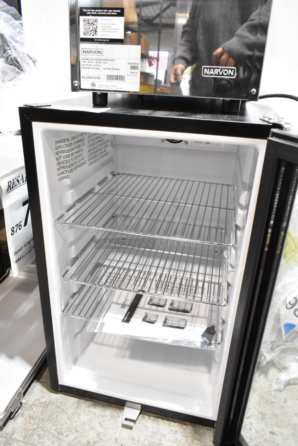 BRAND NEW SCRATCH AND DENT! Excellence EMM-3HC black countertop display refrigerator with swing door. Model 360EMM3HC.