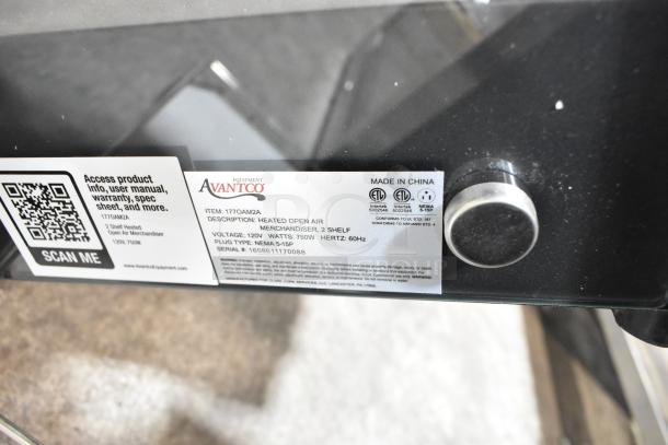 Brand new Avantco OAM2A 26" countertop merchandiser, scratch and dent, with LED lighting, 2 shelves, 120V, 1 phase.