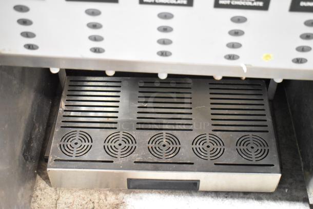 2019 Bunn IMIX-5 stainless steel cappuccino machine, commercial countertop model. Control panel for various drink sizes.