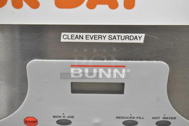 2019 Bunn IMIX-5 stainless steel cappuccino machine, features labeled buttons. Marking: "Clean every Saturday."