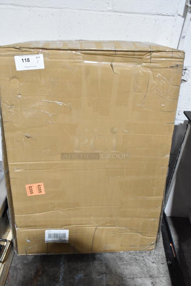Brand new Regency 600PR103K 10 pan end load half height bun/sheet pan rack, unassembled, box shows minor cosmetic dents.