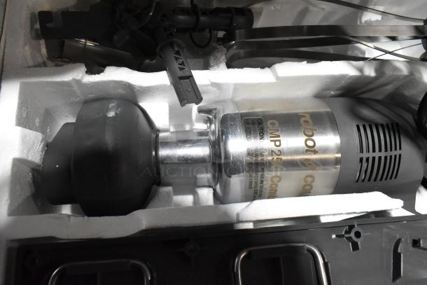 Brand new Robot Coupe CMP250 Combi 10" immersion blender with 8" whisk, model 649CMP250COM, in protective packaging.