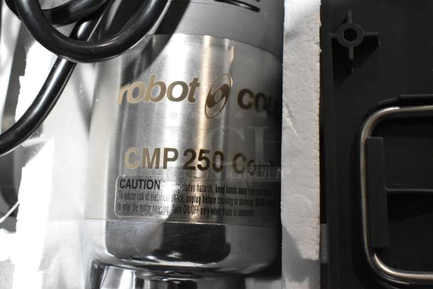 Robot Coupe CMP250 Combi Compact immersion blender, brand new, 1/2 HP, 115V, with visible caution label.