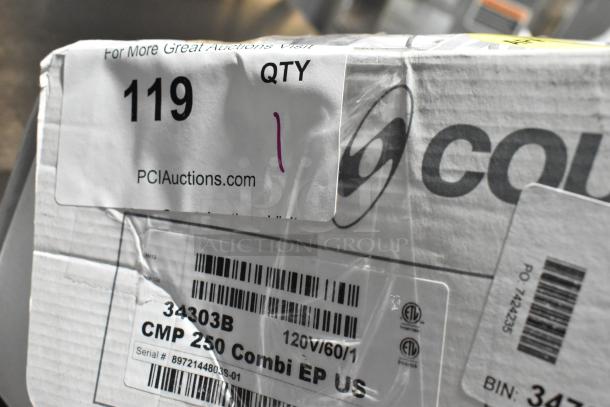 Box with tags for Robot Coupe 649CMP250COM Immersion Blender, new scratch and dent condition, 115V, 1/2 HP.