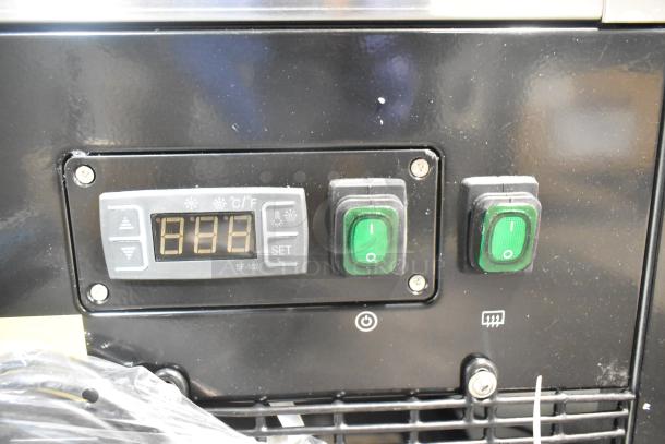 Avantco 193BCT48B control panel with digital temperature display, green switches, and power button. Black finish, new condition.