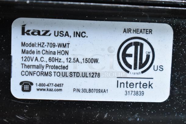 Label for Honeywell KAZ HZ-709-WMT air heater; 120V, 60Hz, 12.5A, 1500W, thermally protected, UL1278 compliant.