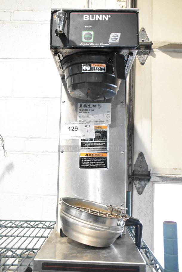Bunn CDBCF15-APS stainless steel commercial coffee machine with hot water dispenser, poly and metal brew baskets. 120V.