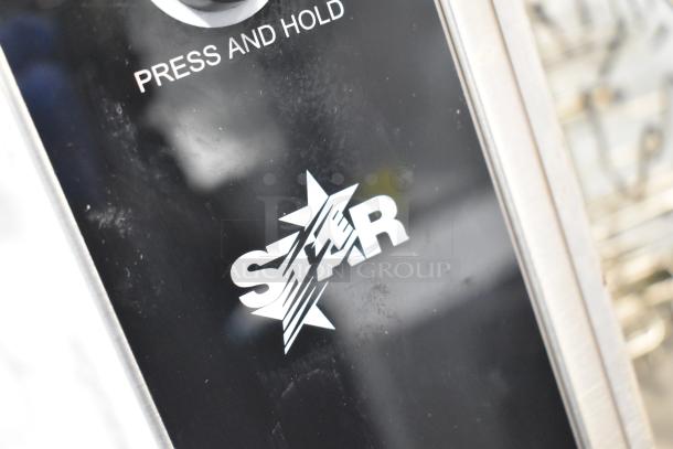 Star 174CBA Broil-O-Dog Hot Dog Broiler, stainless steel, with bun warmer, prominently features Star logo. 120V, 1 phase.