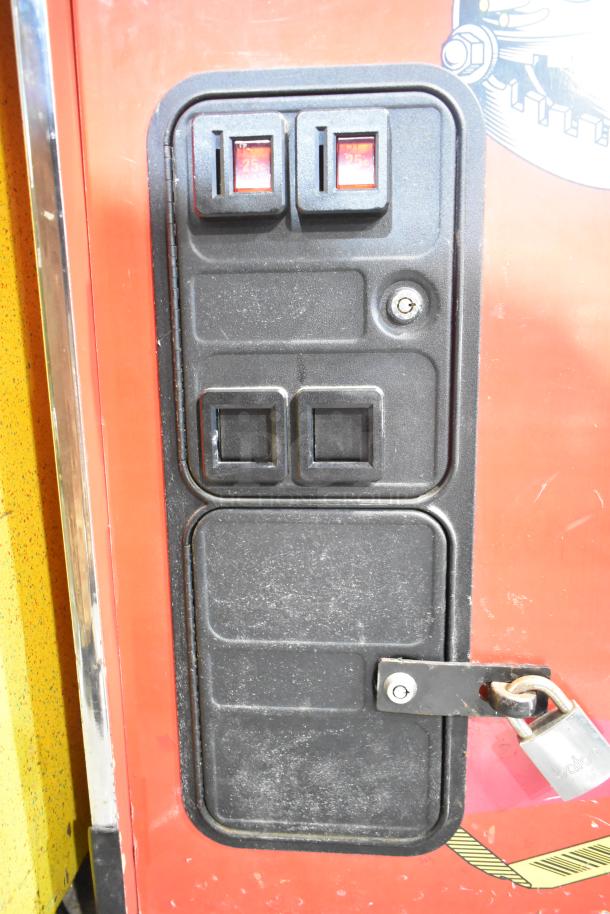 Smart TRC metal floor-style ticket counting machine, 120V, 1 phase. Red and black with secure locked compartment.