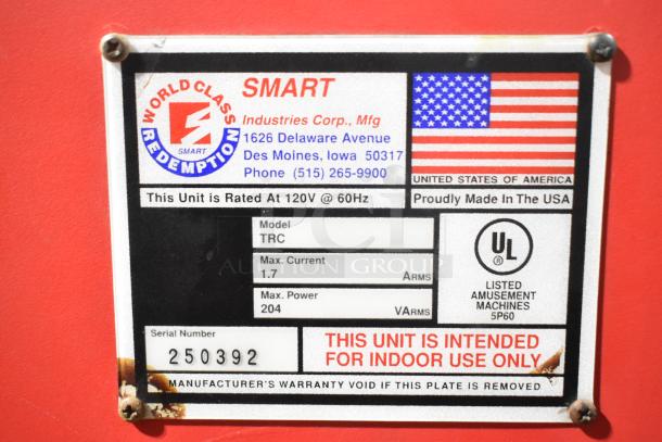 Smart TRC metal floor ticket counting machine, 120V, 1 phase. UL listed. Serial #250392. Made in USA. Indoor use only.