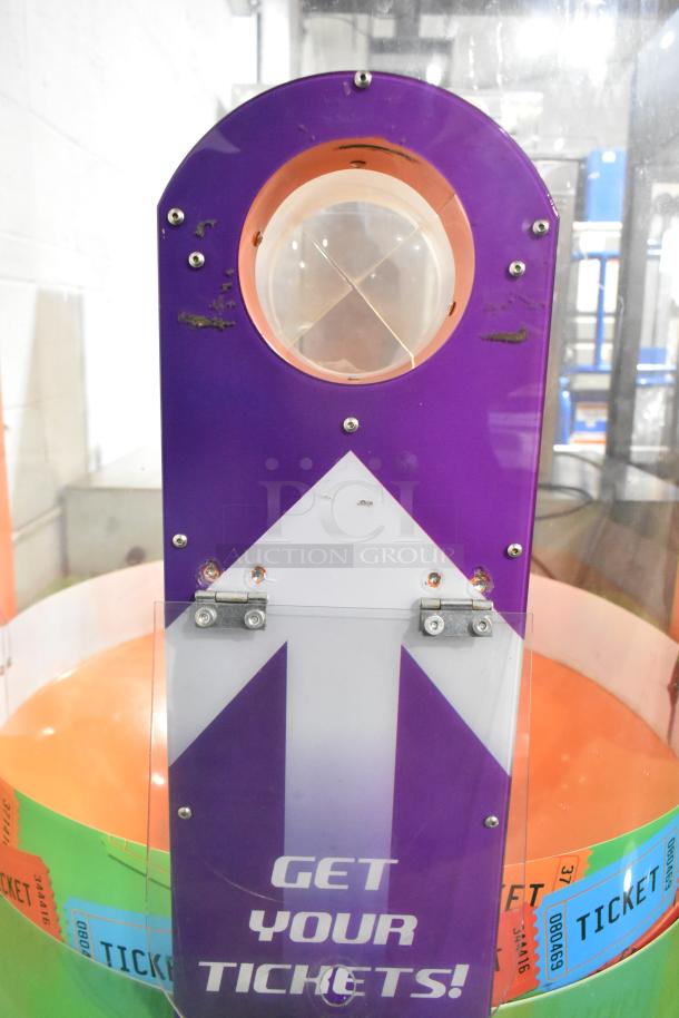 Ticket Tornado Metal Floor Style Arcade Machine, 120V, 1 Phase, with colorful ticket display and "Get Your Tickets" signage.