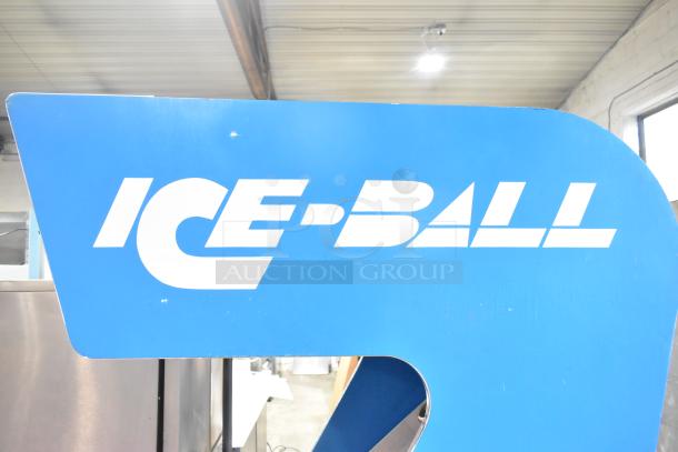 Ice Ball metal floor-style Skee Ball machine, blue exterior, 120 volts, 1 phase, features "ICE-BALL" branding.
