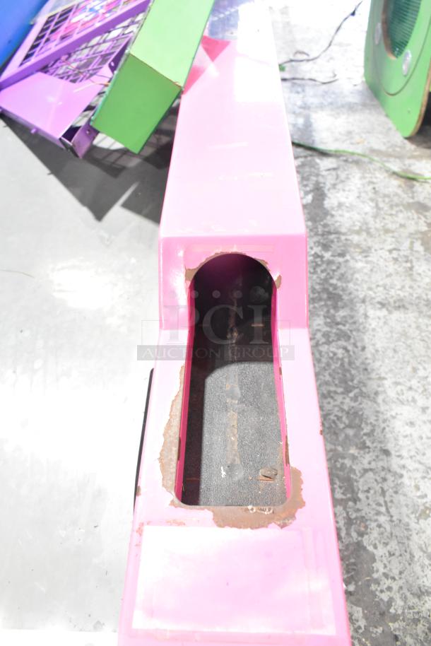 Ice Ball Metal Floor Style Skee Ball Machine, 120V, 1 Phase. Visible wear and rust on pink exterior. Needs restoration.