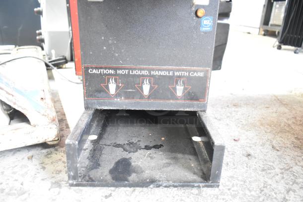 Cecilware GB3K commercial cappuccino machine, metal, countertop model, 120V, 1 phase; caution label for hot liquid.