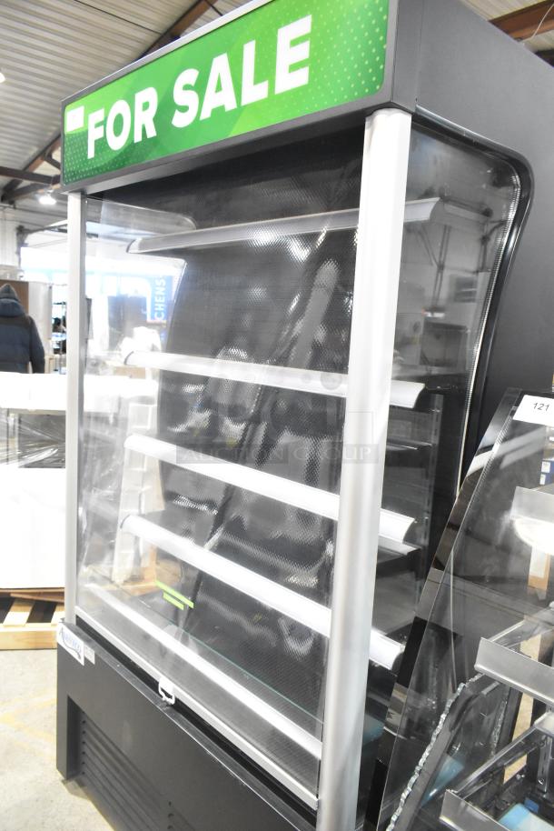 Avantco 189BVAC46HC Black Refrigerated Air Curtain Merchandiser, 46" metal frame, shelves, 110-120V, 1 Phase, for sale.