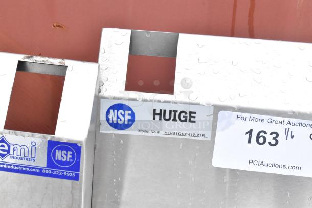 Stainless steel commercial single bay sink with backsplash and under shelf. Model HG-S1C101412-21R. NSF certified.