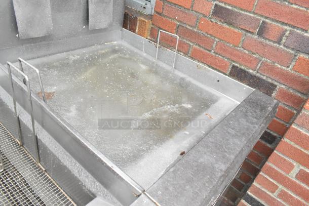 Giles EOF-24 stainless steel commercial electric 3-bay fryer with EOF-BIB dumping station, 480V, 3-phase, used condition.