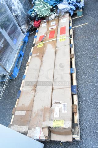 Pallet with three Wiremold WM1040EXPPROD produce scales, new with scratch and dent condition, boxed with shipping labels.