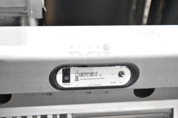 Independent INCL-36-SS stainless steel hood, 3', 120V, 1 Phase. Features light and fan controls. Good condition.