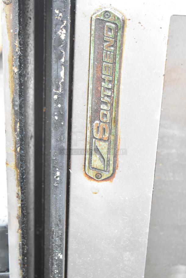 Southbend P48-CM Cheese Mettler, stainless steel, natural gas, visible wear, branded plaque, commercial use.