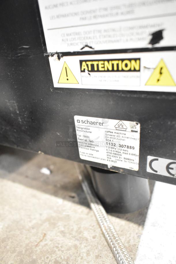 Schaerer SCA1 commercial espresso machine, metal, model SCA1. Voltage: 208-240V, 1 Phase. Serial: 1132.307889.