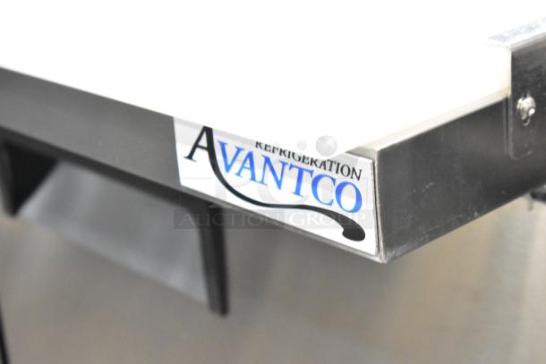 Brand new Avantco 178APT71MHC stainless steel prep table with minor scratches, mega top, commercial casters, 115V, 1 phase.