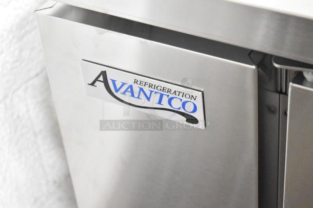 Avantco 178UBB4GHCS stainless steel counter-height refrigerator with glass door, broken pane, LED lighting, 115V, 1-phase.