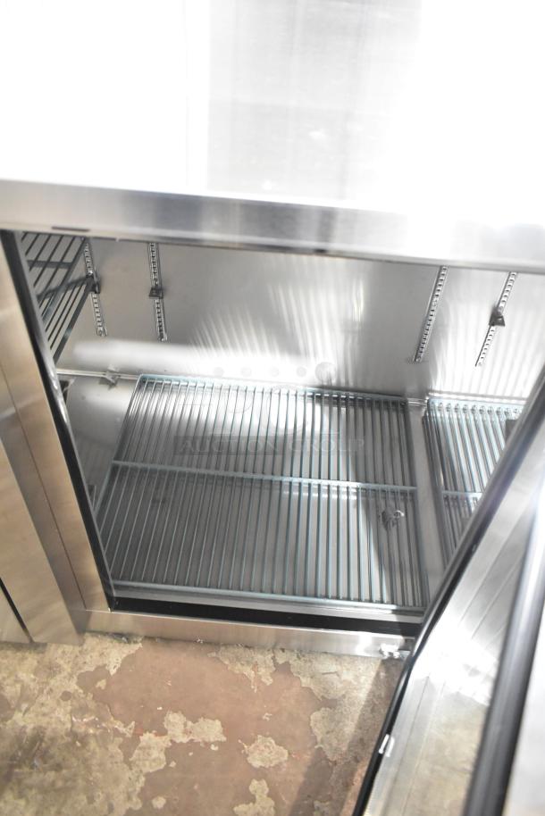 Brand new Avantco 178UBB4GHCS 90" stainless steel back bar refrigerator, LED lighting, glass door, scratch and dent condition.