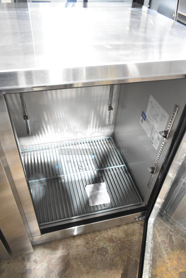 Avantco 178UBB4GHCS back bar refrigerator, stainless steel, glass door, LED lighting, 90", scratch and dent, broken glass pane.