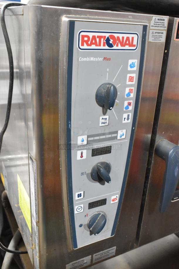 Rational CMP 62G CombiMaster Plus oven, stainless steel, natural gas, on stand. Control panel with labels visible.