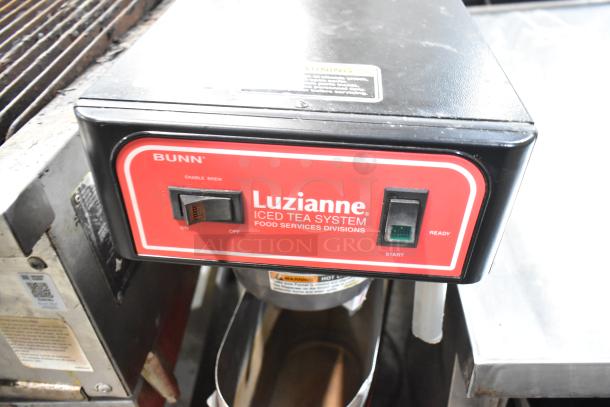 2016 Bunn TB3Q stainless steel commercial iced tea machine, 120V, 1 phase, with Luzianne Iced Tea System controls.