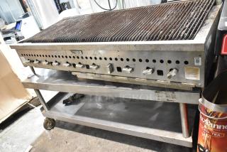 Vulcan Stainless Steel Commercial Countertop Natural Gas Powered Charbroiler Grill on Equipment Stand w/ Commercial Casters. - Item #1227540