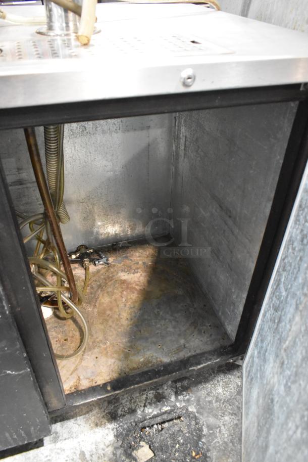 Micro Matic MDD-58 kegerator interior, visible piping. Stainless steel, dual beer towers, 115V, 1 Phase. Used condition.