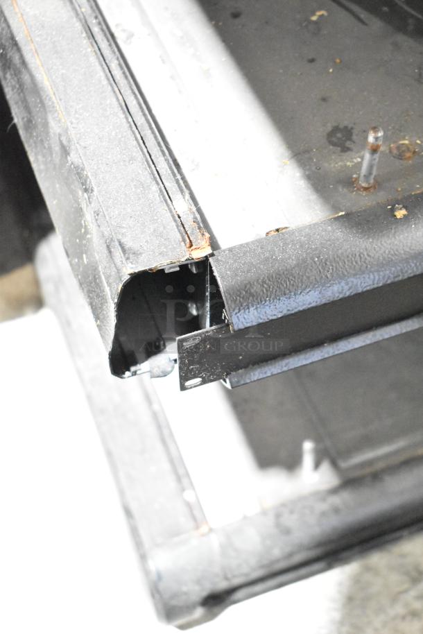 Hatco GR2SDH-36D metal merchandiser, 36" double shelf, showing rust and wear on corner. 120/208-240V, 1 phase.