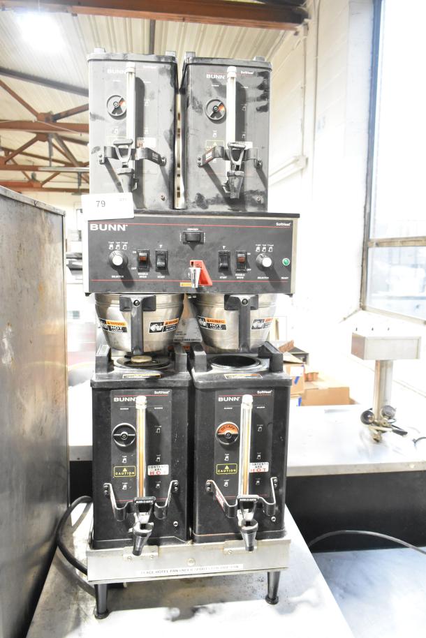 2016 Bunn DUAL SH stainless steel commercial double coffee machine with hot water dispenser, 4 satellites, 2 brew baskets.