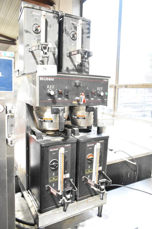 2016 Bunn DUAL SH coffee machine, stainless steel, hot water dispenser, 4 server satellites, 2 metal brew baskets, 120/240V.