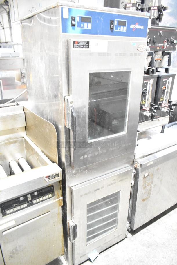 Alto Shaam 1000-UP/P stainless steel commercial mobile 8 pan holding/proofing cabinet with window doors, used condition.