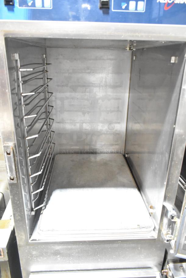 Alto Shaam 1000-UP/P Halo Heat stainless steel commercial cabinet with window doors, 8 pan capacity, 120 volts, 1 phase.