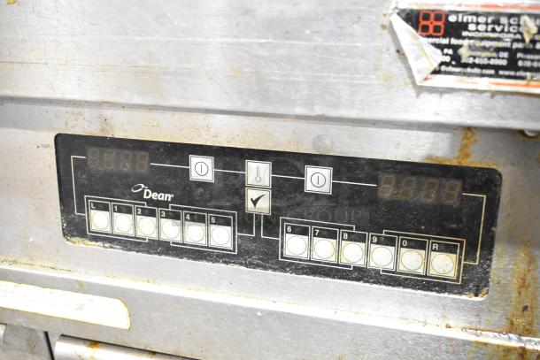 Dean SCFHD250GNC stainless steel 2-bay deep fat fryer control panel. Natural gas, 100,000 BTU, commercial use.