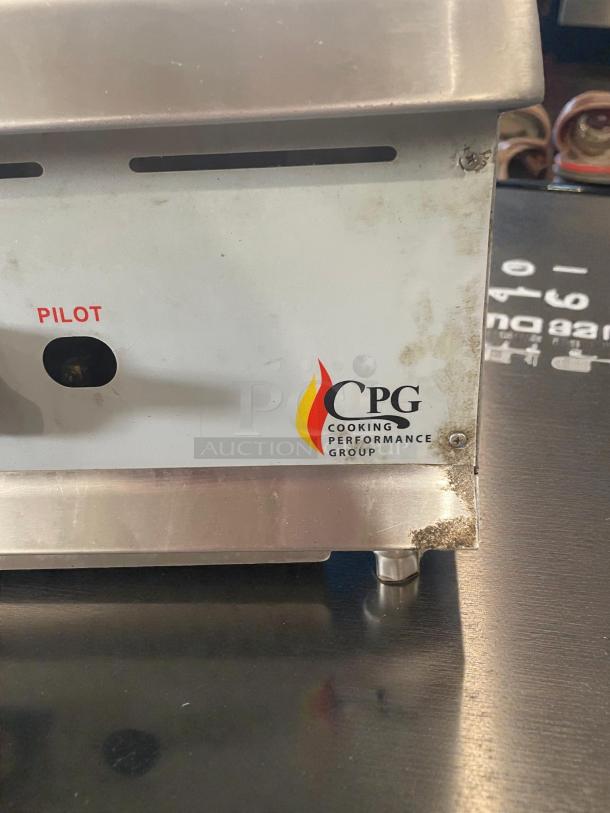 CPG 48" commercial gas countertop griddle, Model 351GMCPG48NL. Pristine condition, natural gas, logo visible.