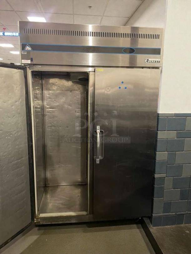 Everest ESR Series commercial refrigerator, premium condition, stainless steel, 115V, single phase, fully tested, open door.