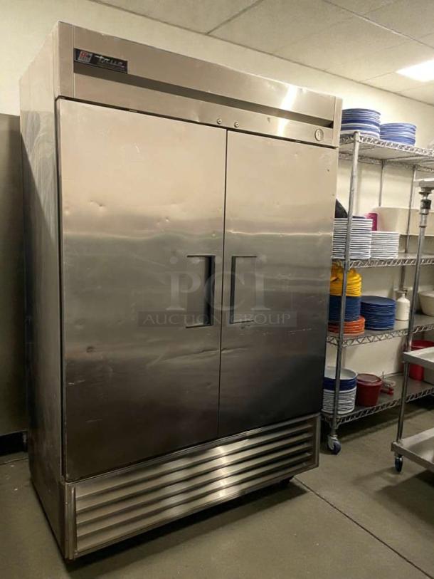 True T-49F commercial reach-in freezer, premium condition, stainless steel, two doors, fully tested, 115V, True logo visible.
