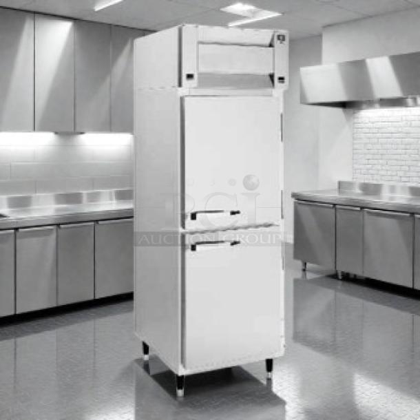 McCall T-102001 commercial reach-in refrigerator/freezer, white, 115V, single phase, tested and working, refined condition.