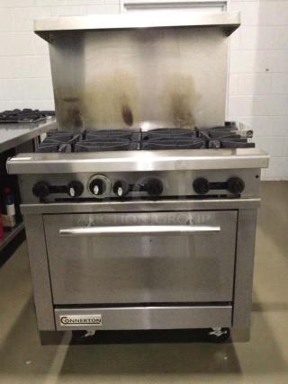 Connerton 6-burner gas range with oven; stainless steel, natural gas, excellent condition, model CON-L-RNG-0147.