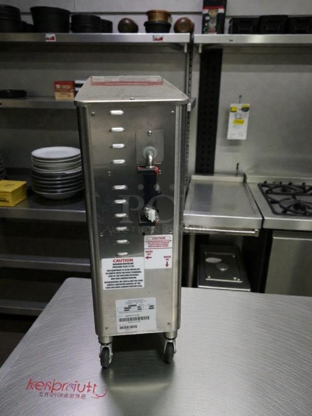 Newco FPM-1 Commercial Coffee Brewer, premium condition, stainless steel, made in USA, fully tested and working. Visible caution labels.