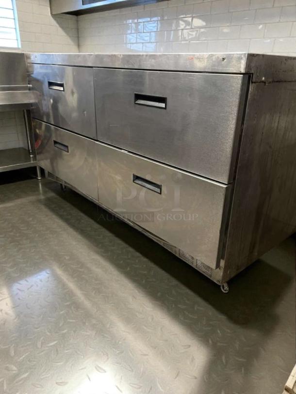 Delfield STD464N 4-Drawer Refrigerated Chef Base in outstanding condition, stainless steel, 115V, fully tested and working.